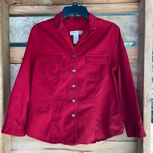 Evan Picone Womens Red Twill Blazer 5 Snaps Front Pockets Long Sleeves Sz 10